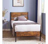 VECELO Platform Twin Bed Frame with Rustic Vintage Wood Headboard and Footboard, Mattress Foundation, Strong Metal Slats Support, No Box Spring Needed