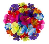 VECES 72 flores de hibisco hawaiano artificiales de tela para decoración de mesa, confeti de mesa, suministros de fiesta, fiesta de selva, playa, decoración de boda, color al azar