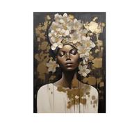 veces Cuadro de lienzo de mujer negra, Flores Y Bellezas Africanas Lienzo Pintura Abstracta Pared Arte Imagen Cartel Moderno Sala de Estar decoración Impresiones - 50x70cm Sin marco