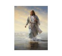 veces Cuadros religiosos en lienzo póster de Jesús, Jesús y el mar Jesucristo, arte de pared espiritual, iglesia abstracta, cristiana, imagen para sala de estar, 50 x 70 cm, sin marco