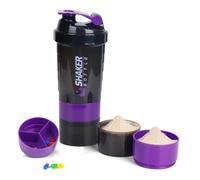 VECH Botella mezcladora de proteínas, botella de agua deportiva, antideslizante, de 3 capas, para gimnasio, con bandeja para píldoras, mezclador de botella a prueba de fugas, taza de batido de