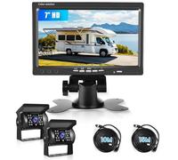 VECHTE Cámara Marcha Atras 7 Pulgadas HD Monitor 2Cámara Trasera Coche de Visión Nocturna Imperme IP69 para Camiones, Autobuses, Furgonetas, Camiones, 10m Cable + 15m Cable
