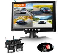 VECHTEL 4*Cámara de visión Trasera inalámbrica con Monitor de 9 Pulgadas 1080p,Pantalla Dividida en 4/Ayuda de estacionamiento,IP68 AHD visión Nocturna con Enchufe para Encendedor de Cigarrillos
