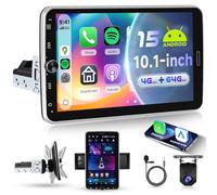 VECHTEL 4G+64G Android 15 Radio Coche Bluetooth con Carplay Android Auto Inalámbrico, Autoradio 1 Din con Pantalla Táctil Giratoria de 10.1'' HD con Bluetooth GPS Wi-Fi FM RDS Enlace Espejo USB Cámara