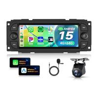 VECHTEL 4G+64G Android 15 Radio Coche para Jeep Grand Cherokee Wrangler/Chrysler Grand Voyager 300M PT Cruiser/Dodge RAM 1500 2500, 6.86'' con Carplay Android Auto GPS Wi-Fi Bluetooth FM RDS Cámara
