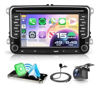 VECHTEL 4G+64G Android 15 Radio Coche para VW Golf 5 6 Passat Jetta Caddy EOS T5 Tiguan Touran CC Polo, 7 pulg. Pantalla Táctil con Carplay Android Auto GPS Wi-Fi USB Tipo-C Bluetooth FM RDS Cámara