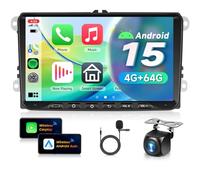 VECHTEL 4G+64G Android 15 Radio Coche para VW Golf 5 6 Passat Jetta Caddy EOS T5 Tiguan Touran CC Polo, 9 pulg. Pantalla Táctil Carplay Android Auto Inalámbrico GPS WiFi Tipo-C Bluetooth FM RDS Cámara
