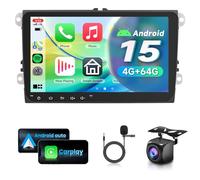 VECHTEL 4G+64G Android 15 Radio Coche para VW Golf 5 6 Passat Jetta Caddy EOS T5 Tiguan Touran CC Polo, 9'' HD Pantalla Táctil con Carplay Android Auto Inalámbrico GPS WiFi USB Bluetooth FM RDS Cámara