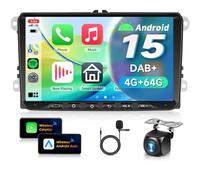 VECHTEL 4G+64G DAB+ Android 15 Radio Coche para VW Golf 5 6 Passat Jetta Caddy EOS T5 Tiguan Touran CC Polo,9'' Pantalla Táctil Carplay Android Auto Inalámbrico GPS WiFi Tipo-C Bluetooth FM RDS Cámara