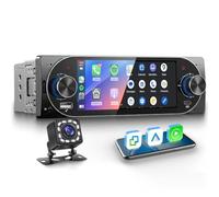 VECHTEL Radio de Coche de 5,1 Pulgadas con carplay inalámbrico Android Auto, Radio FM 1 DIN con Bluetooth, Mirror Link, EQ, Type-C/USB/TF/AUX, cámara de Marcha atrás/Control en el Volante