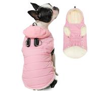 Vecomfy Sudadera con Capucha para Perro con Forro Polar y arnés Integrado, Chaqueta Extra cálida para Perros pequeños en Invierno con Capucha con cordón, Rosa Claro, Talla M