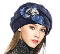 VECRY Mujeres Lana Boinas Angola Gorro Casquete Invierno Sombrero (Armada)