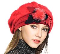 VECRY Mujeres Lana Boinas Angola Gorro Casquete Invierno Sombrero (Rojo)