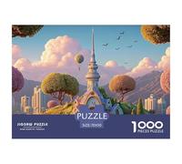 Vector-Style Landscape 1000 Pcs Cartón Rompecabezas Surreal Sky City Tower Liberador De Estrés Juego Creativo Puzzle para Niños Pequeños 70x50cm/1000pcs
