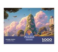Vector-Style Landscape 1000 Piezas Cartón Fuerte Rompecabezas Surreal Sky City Tower Imágenes Vibrantes Juego Familiar Puzzle Juego De Desafío Difícil 70x50cm/1000pcs