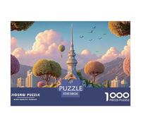 Vector-Style Landscape 1000 Piezas Cartón Rompecabezas Surreal Sky City Tower Imágenes Vibrantes Juego Familiar Puzzle para Niños Pequeños 38x26cm/1000pcs