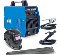 VECTOR WELDING Soldadora de Electrodos 200A Soldador Inverter MMA | Tecnología IGBT, Máquina de Soldar ARC con Pinza de Tierra, Portaelectrodos,10 Electrodos y un Casco de Soldador