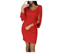 Vectry Rebajas Vestidos De Fiesta Vestidos Sexy Vestidos para Boda Vestidos Brillante Vestidos con Lentejuela Vestidos con V Cuello (Rojo, L)