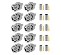 Vecys 10PCS BNC Conectores 50 Ohm BNC Engarce Macho Conector para RG58 RG142 RG400 VLMR195 RF Coaxial Cable