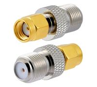 Vecys 2 Piezas Adaptador F Hembra a RP SMA Macho a Coaxial RF Adaptador de Antena Chapado en Latón Dorado F a RP SMA de 50 Ohm para Antena de Radio TV
