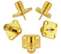 Vecys 5 piezas SMA hembra 4 orificios panel montaje RF conector coaxial 50 ohmios SMA hembra brida chasis montaje conexión soldadura latón chapado en oro convertidor para antena WiFi radio antena