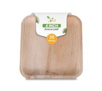 Ved Lote de 25 platos desechables de hoja de areca, ecológicos y biodegradables, de 10 cm (4"), cuadrados, extra pequeños, compostables, duraderos y aptos para horno, de bambú para comidas calientes.