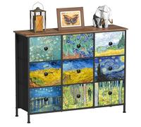 VEDECASA - Cajonera delgada, alta, con 9 cajones, motivo Van Gogh, para habitación de los niños, sala de estar, pasillo, dormitorio, oficina, estructura de metal y panel de madera