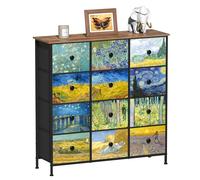 VEDECASA Cómoda de dormitorio armario con 12 cajones de tela Van Gogh Torre de almacenamiento para armario para sala de estar habitación de los niños pasillo oficina marco de metal panel de madera