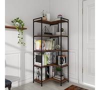 VEDECASA Estantería de esquina de 5 estantes - Gran estantería de esquina de 5 niveles - Estantería de esquina moderna con marco de metal - Estanterías abiertas para salón, dormitorio, oficina, estilo