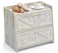 VEDECASA Panera de bambú, 2 estantes, para cocina, grande, apta para alimentos, para pan, de bambú, 40 x 25 x 35 cm, color blanco antiguo