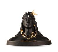 Vedic Charya 5" Adiyogi Shiva Statue Car Dashboard, Office Desk, Home & Shivratri Pooja - Mahadev Dhyana Mudra Polystyrene Handmade Decorative Idol (Black)