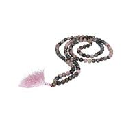 Vediknectar® Mala de oración 108 Cuentas Mala de Cristal Feng Shui Collar de joyería India Mala de Piedra Reiki Tallada a Mano Cuentas Redondas Amuleto la Suerte Pulsera curativa de rodolita Regalo
