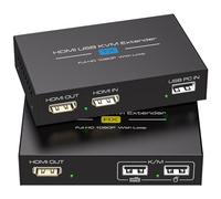 VEDINDUST Extensor KVM USB HDMI de 120 m a través de RJ45 Cat5e/6 cable de red con salida de bucle, soporta control remoto de mouse y teclado