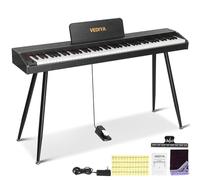Vediya Teclado de piano digital de 88 teclas, piano eléctrico semipesado, piano acústico de tamaño completo para principiantes con auriculares, pedal, compatibilidad USB-MIDI (negro con soporte)