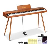 Vediya Teclado de piano digital de 88 teclas, piano eléctrico semipesado, piano acústico de tamaño completo para principiantes con auriculares, pedal, compatibilidad USB-MIDI (marrón con soporte)