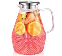 Veecom Jarra de Agua Cristal 2,4 Litros Con Tapa y Cepillo - Para Nevera, Té Helado, Leche, Jugo