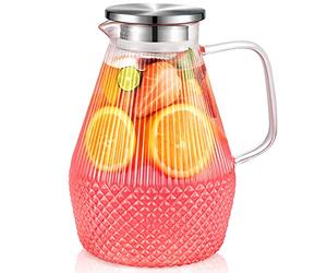 Veecom Jarra de Agua Cristal 2,4 Litros Con Tapa y Cepillo - Para Nevera, Té Helado, Leche, Jugo