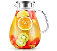 Veecom Jarra de Agua Cristal 2,4 Litros Con Tapa y Cepillo - Para Nevera, Té Helado, Leche, Jugo, Bebidas Frías y Calientes