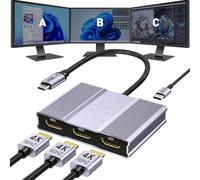 Veecoona Adaptador USB C a 3 HDMI con PD de 100 W, divisor HDMI 4K a 60 Hz, pantalla extendida 1 en 3 salidas para múltiples monitores, compatible con laptop, PC, tarjeta gráfica USB-C, MACOS no es