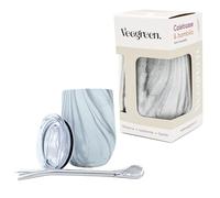 Veegreen Kit Calebasse Yerba Mate | Taza isotérmica + pajita Bombilla tradicional + tapa tipo termo | Botella ideal para beber mate caliente | Doble pared de acero inoxidable (Kaki) (Mármol)