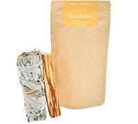 Veegreen Kit de 1 palo Santo y 1 salvia blanca purificación para quemar │ Incienso natural antiestrés │ Bastones peruanos para la meditación │ Vela y madera de rituales│Purificador de aire Hogar