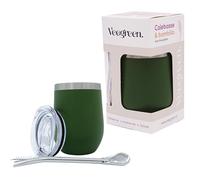 Veegreen Yerba - Kit de calefacción para beber mate (aroma y pajita bombilla tradicional + tapa | Botella ideal para beber mate caliente | Doble pared de acero inoxidable (caqui)