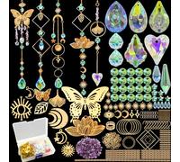 VEEKAY Atrapasoles Cristal Colgante,500 Piezas DIY Kits para Hacer atrapasoles,Bola de Cristal Prisma con Cuentas/Cadenas/Anillos,Colgante de Arcoíris para Ventana Jardin Fiesta Decor