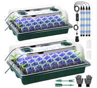 VEEKAY Bandejas de Semilleros,2 Piezas 80 Células Invernadero Bandejas,con Luces para Plantas,Bandejas de Semilleros de Germinacion,con Luminosidad Regulable y Regulador De Tiempo,Humedad Ajustable