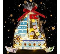 VEEKAY Bebe de Bautizo Regalo de Madera,Incluye una Tira de Luces LED de un Metro de Largo y una Cinta,Barco de Madera con Base,el Arca de Noé,Regalos en Dinero Para El Bautismo De Niñas Y Niños