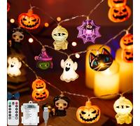 VEEKAY Halloween Cadena Luces 3.6m, 24 LED, Guirnalda Fantasma Araña Murciélago Calabaza, Decoración Interior Exterior