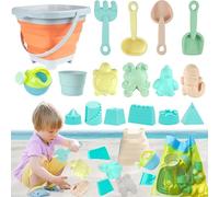 VEEKAY Juego de Juguetes de Playa,18pcs Juguetes De Playa para niños con Cubo Plegable,Juguetes de Arena,Juguete para arenero,Bolsa Juguetes Playa Malla,Moldes de Arena, para Niñas Niños