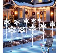 VEEKAY Luces de Navidad Exterior Solares,10 Piezas LED Flocon de Neige Lumières de Noël,8 Modos,Luces de Bastones de Caramelo con Estrellas Parpadeantes y Mando a Distancia