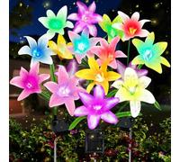 VEEKAY Luces Solares Exterior,4 Piezas 16 LED con Floración Flores Lirio,IP65 a Prueba de Agua,Luces Solares Led Exterior Jardin,para Jardines, Pasarelas