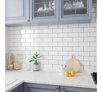 VEELIKE Azulejos Adhesivos Baño Blanco Brillante Rectángulos 3D Baldosas Adhesivas Pared Cocina Impermeable Pegatinas de Baldosas Vinilos Baño Azulejos Extraíble 30.5 cm × 30.5 cm 6 Piezas
